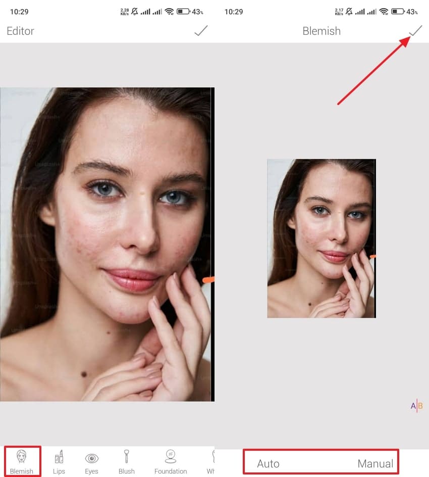 choose auto or manual blemish remover