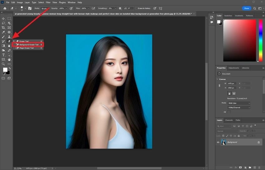 tap background eraser tool