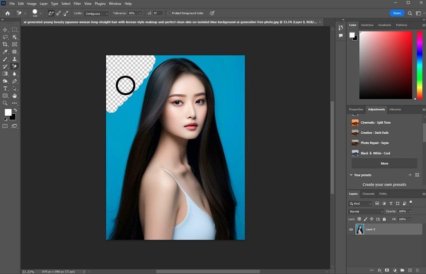 mark areas with brush tool