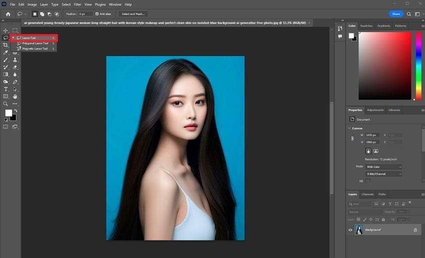 access lasso tool in photoshop