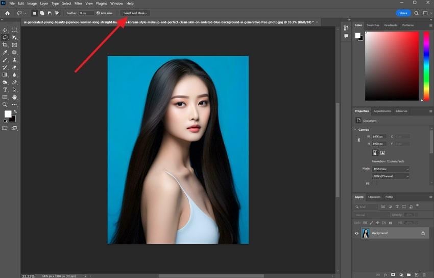 choose select and mask feature