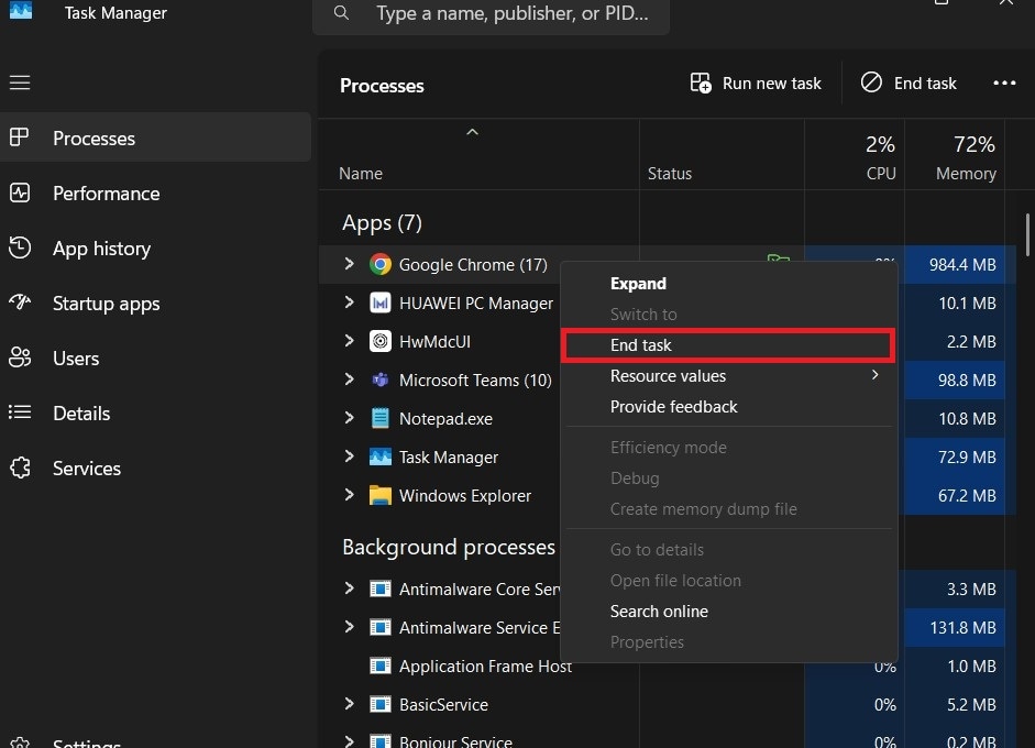 task manager end task