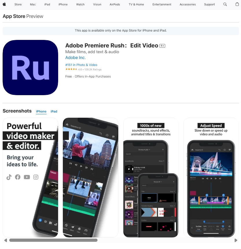 adobe premiere rush iphone