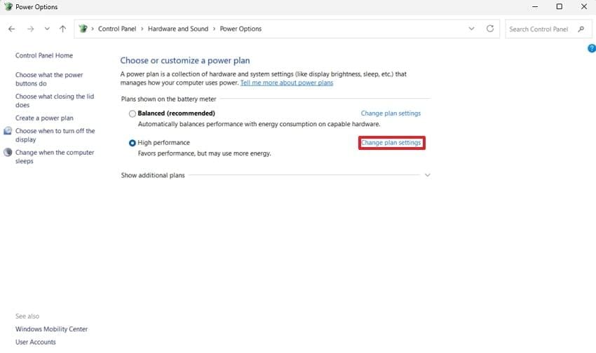 change plan settings