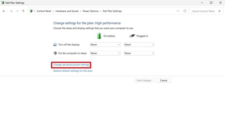 click change advanced power settings