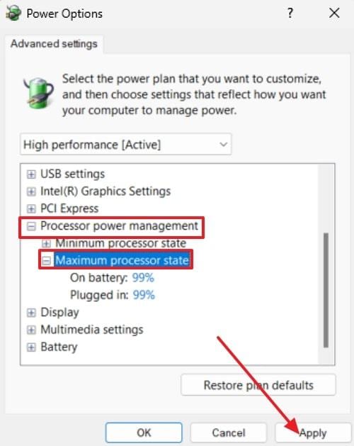 tap maximum processor state and apply