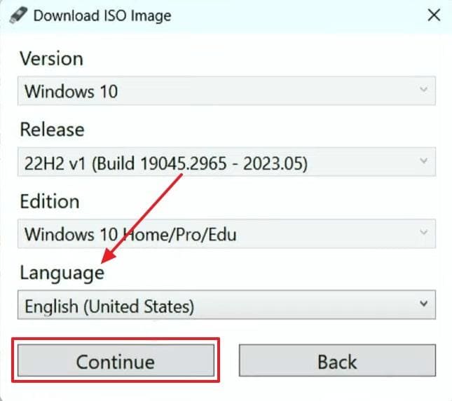select language and continue