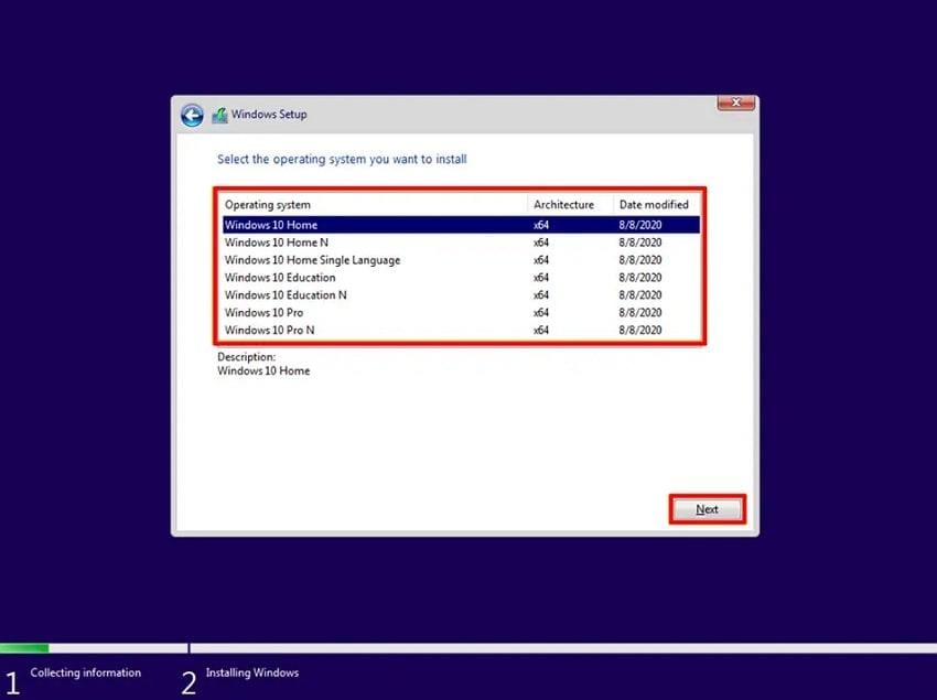continue after choosing operating system