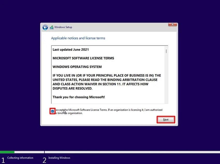 agree with windows terms