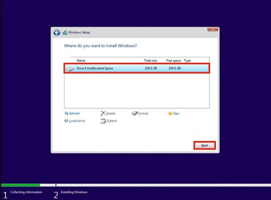 proceed with drive allocated space
