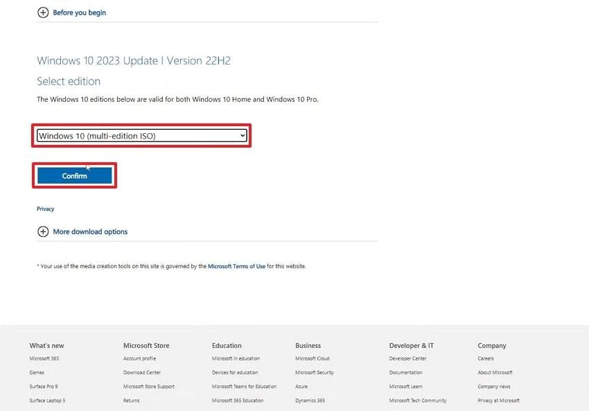 download selected windows edition