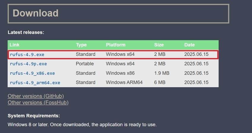 pick iso file version rufus