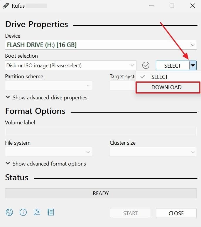 expand select after connecting usb