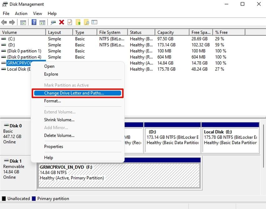 change drive letter and path