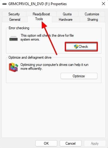 access check button from tools