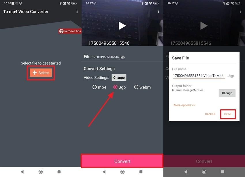 mp4 to 3gpp conversion android