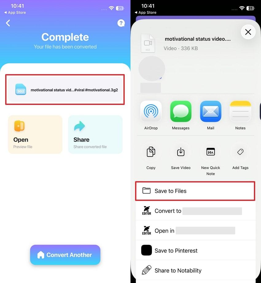 save converted file in iphone