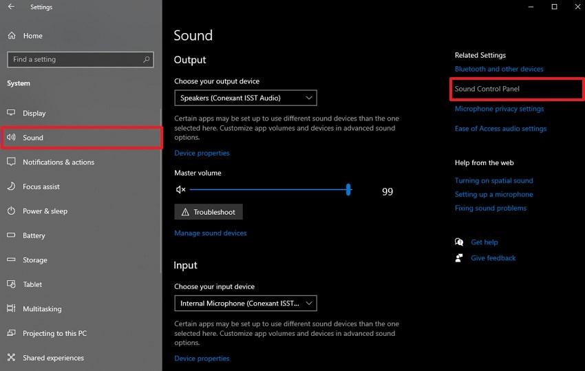 choose sound control panel
