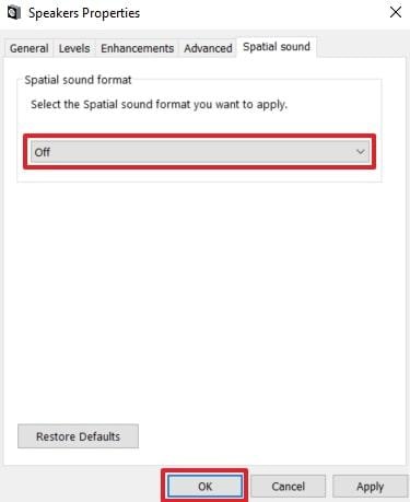 switch off spatial sound