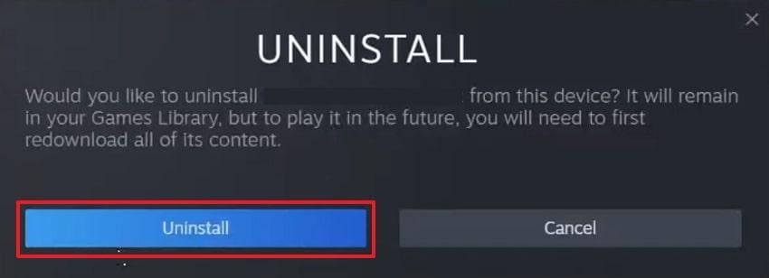 confirm uninstallation of game