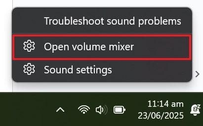 open volume mixer settings