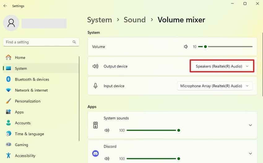 change system output settings