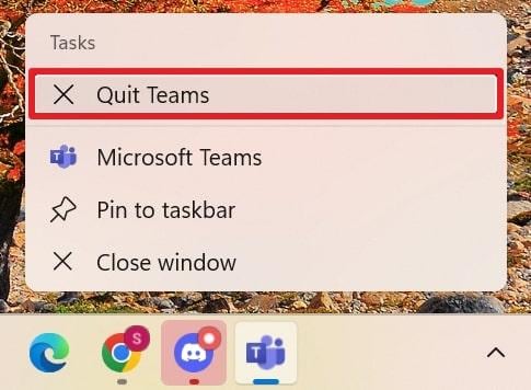 quit teams and restart