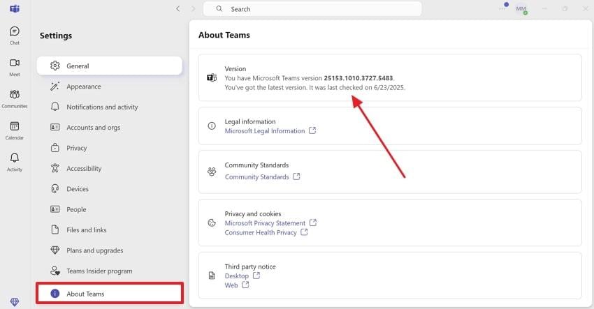 ensure teams is updated