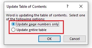 update table of contents