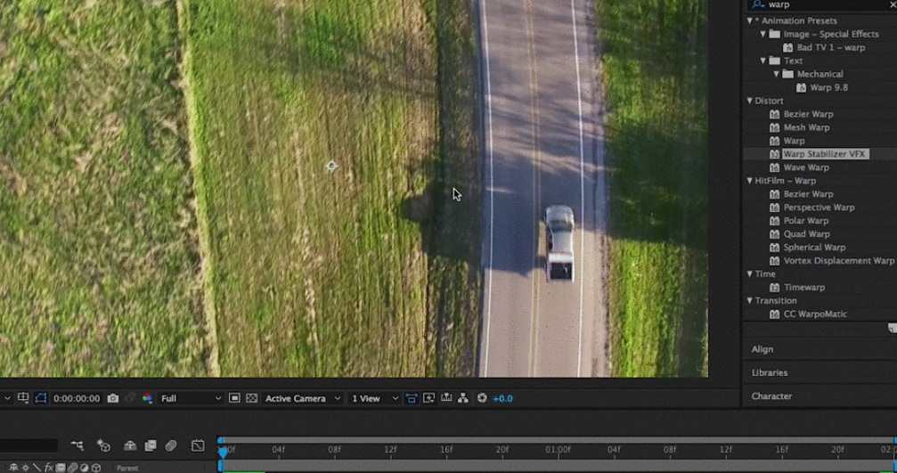 drop warp stabilizer in your video