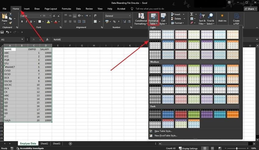 again format table