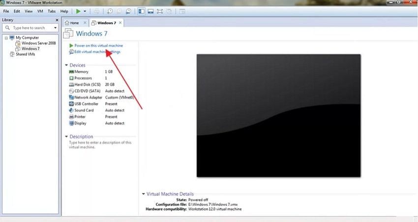 power on virtual machine