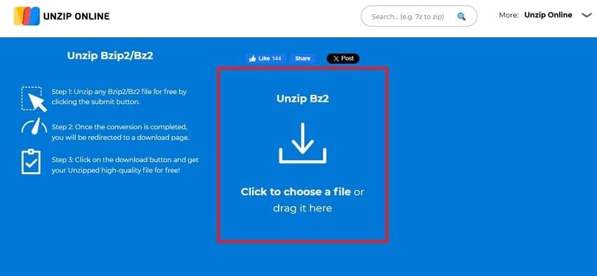 drop file in unzip online