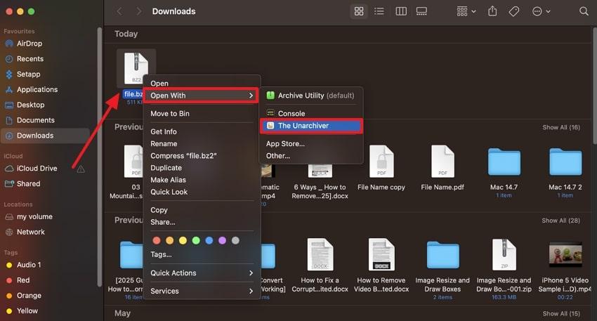 open file with the unarchive mac