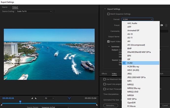 premiere pro export h264