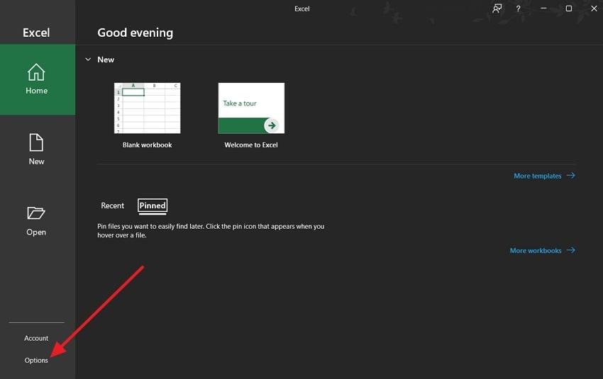 open excel options settings