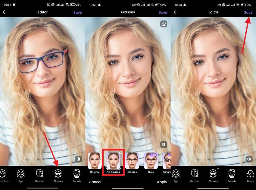 remove glassess using faceapp