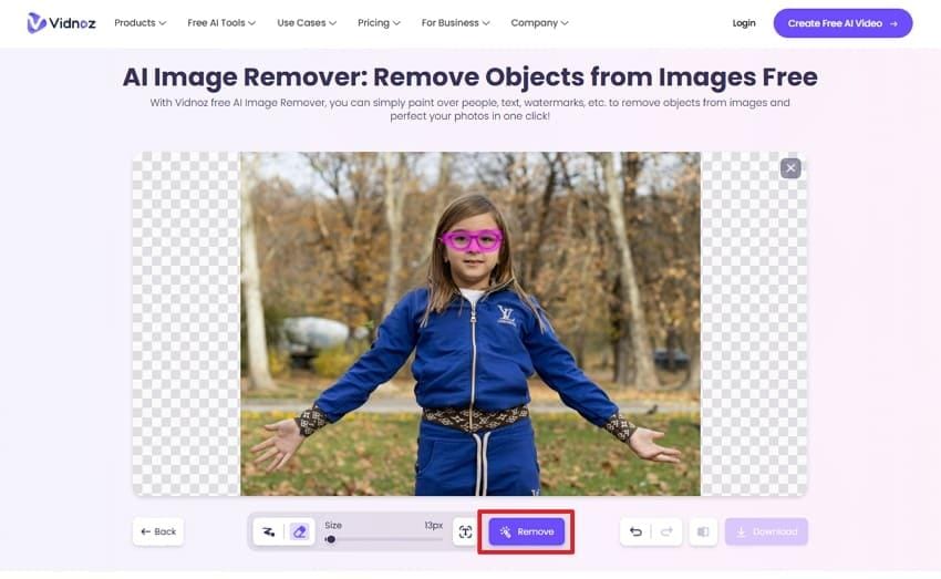 select area and click remove