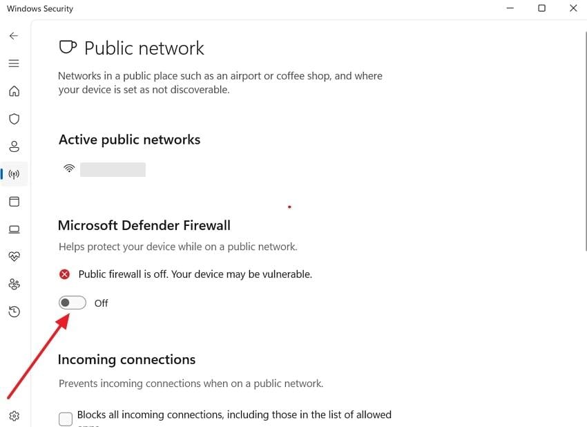 disable public firewall