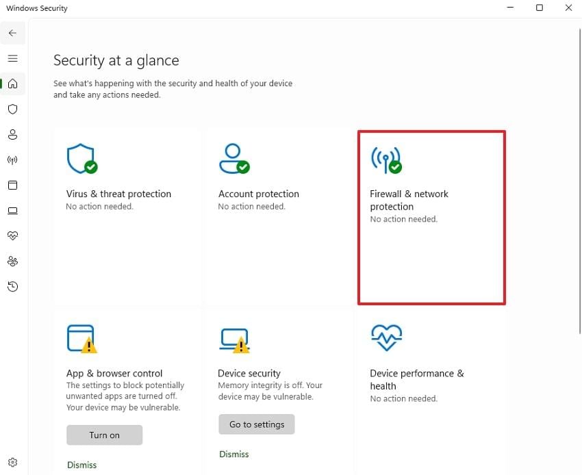 access firewall & network protection settings