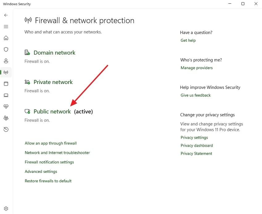 activate public network firewall