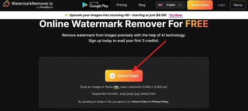 click upload image watermarkremover io
