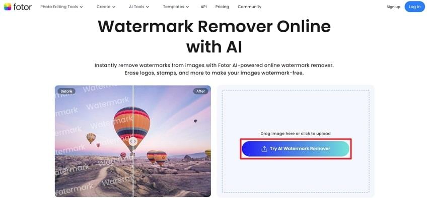 try ai watermark remover fotor