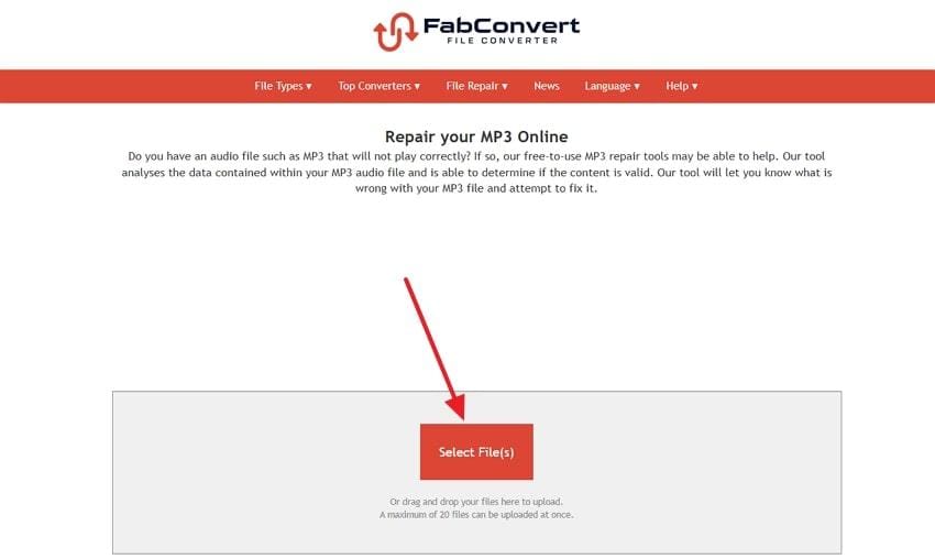select files and upload fabconvert