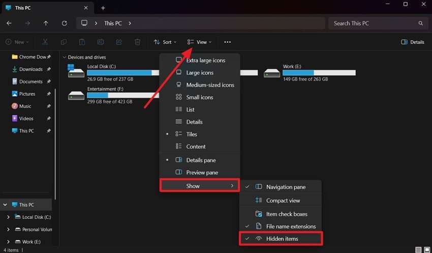show hidden items