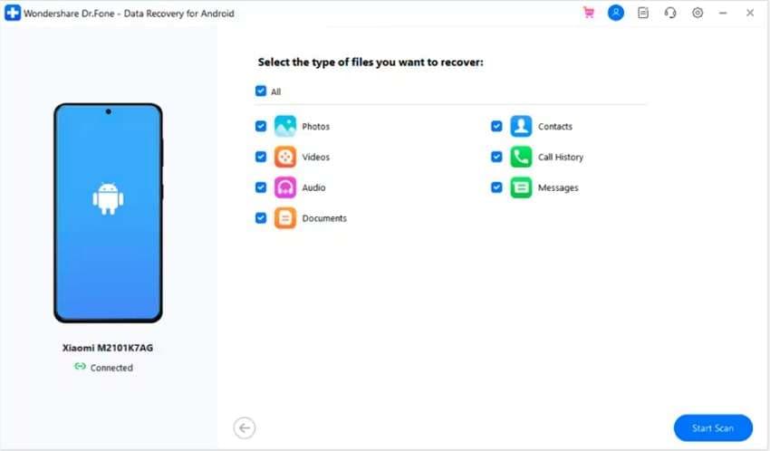 pick content type and start scan