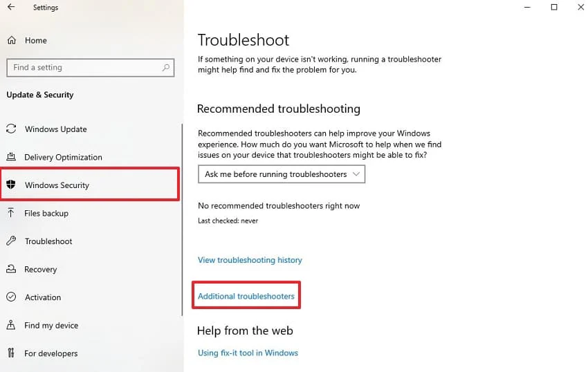 locate additional troubleshooters option 