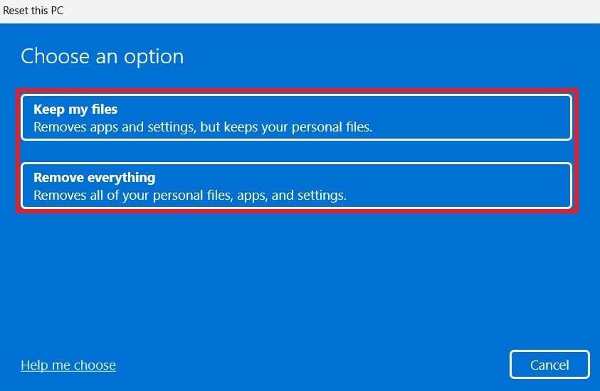 keep files or remove everything