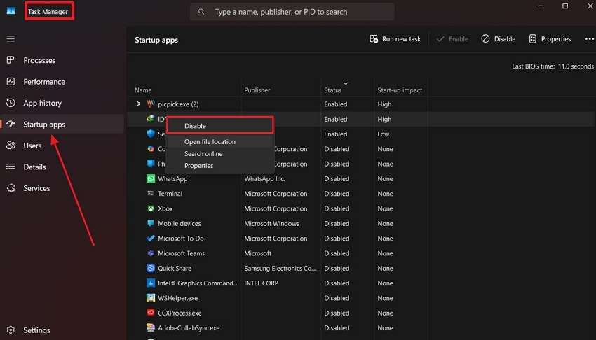 disable app from startup section