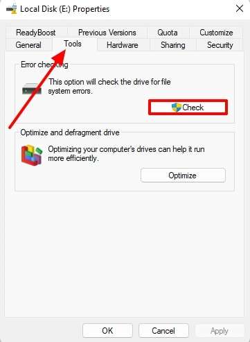 perform check using tools section